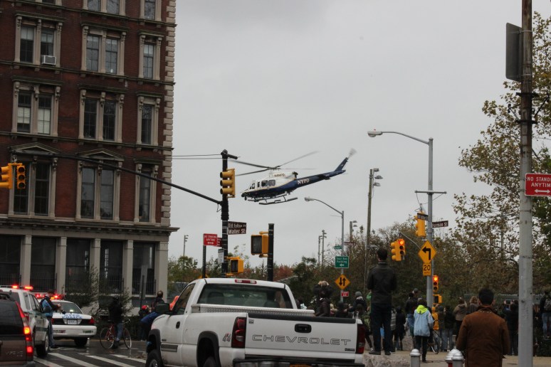 NYPD in flight during Hurricane Sandy.